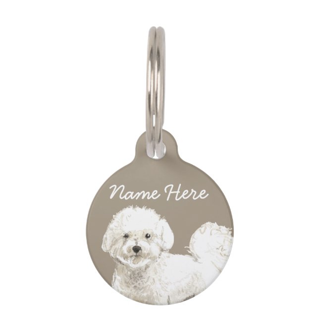 Placa Para Mascotas Bichon Frise White Dog Cute Curl (Anverso)
