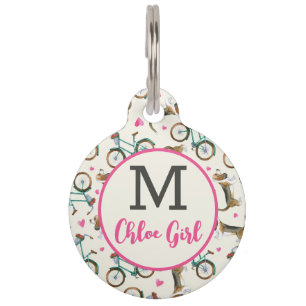 Placa Para Mascotas Bicicletas de chica Moderna Perros Nombre en Scrip