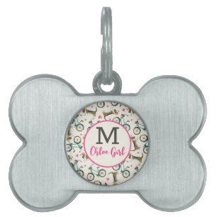 Placa Para Mascotas Bicicletas y Perros de Chica Moderna Rosa Etiqueta