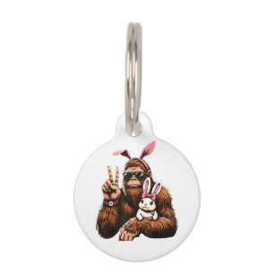 Placa Para Mascotas Bigfoot Bunny Día de Pascua Divertido Sasquatch