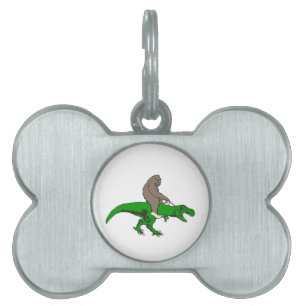 Placa Para Mascotas Bigfoot que monta T Rex