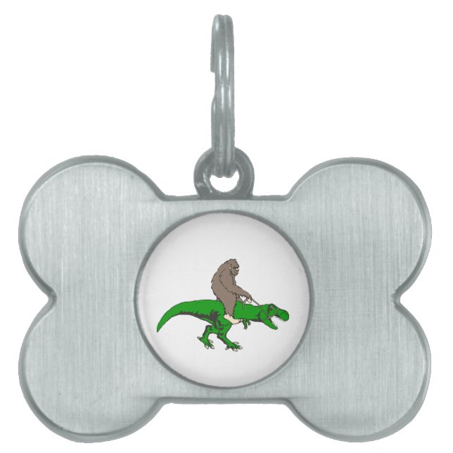 Placa Para Mascotas Bigfoot que monta T Rex (Frente)