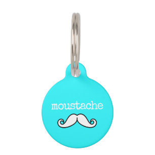 Placa Para Mascotas Bigote Divertido Blanco Teal