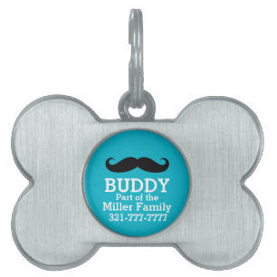 Placa Para Mascotas Bigote negro encrespado divertido