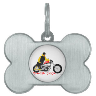 Placa Para Mascotas BIKER CHICK sentado en su motocicleta