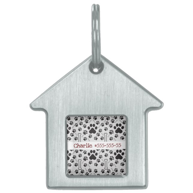 Placa Para Mascotas Black and white Footprint pet (Frente)