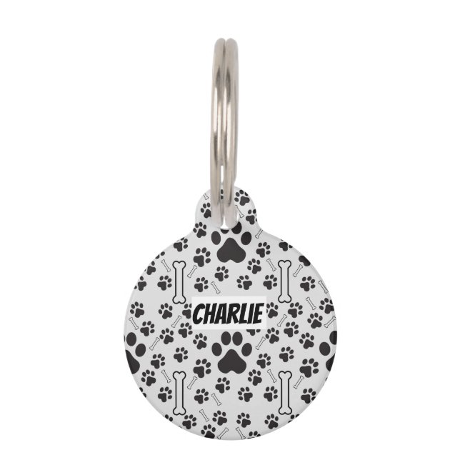 Placa Para Mascotas Black and white Footprint sweet dog (Anverso)