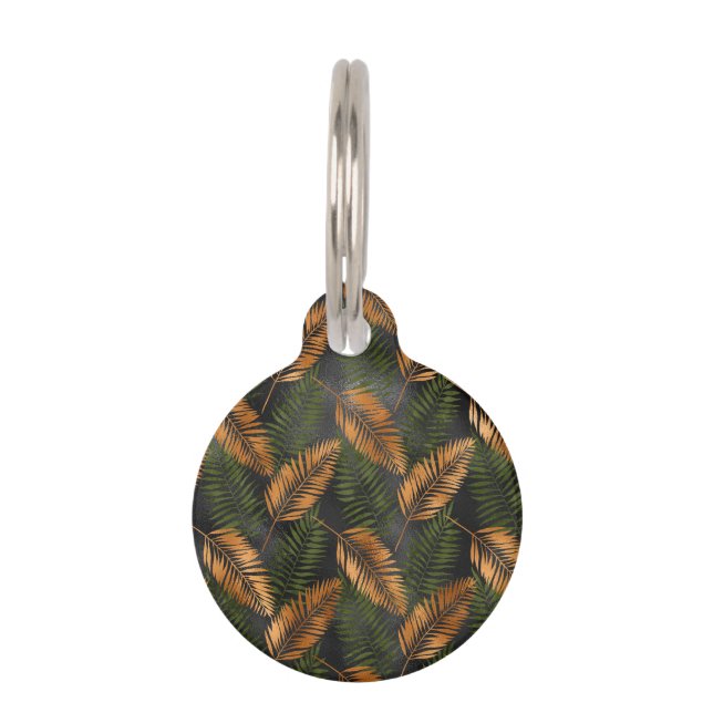 Placa Para Mascotas Black Copper Brown Palm Tree Leaf Glam Tropical (Anverso)