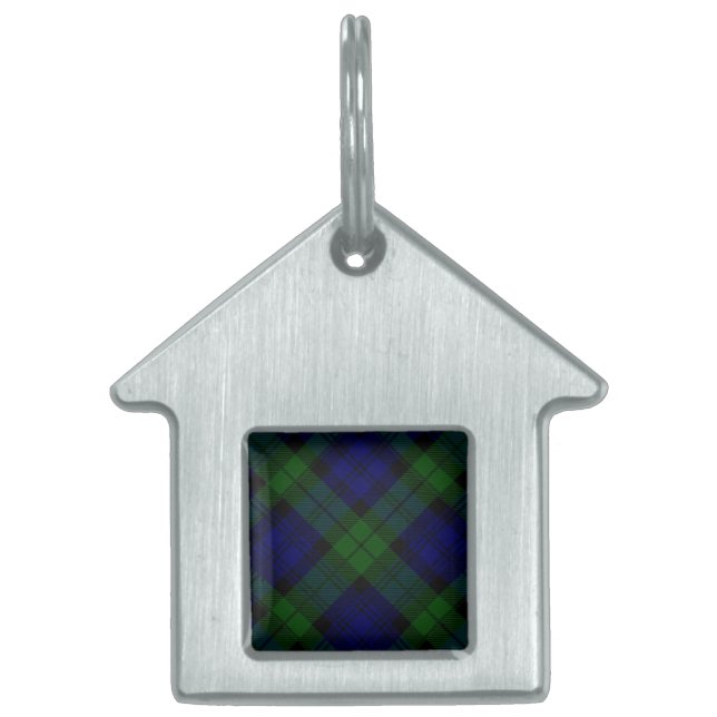 Placa Para Mascotas Black Watch Tartan Blue Green Plage (Frente)