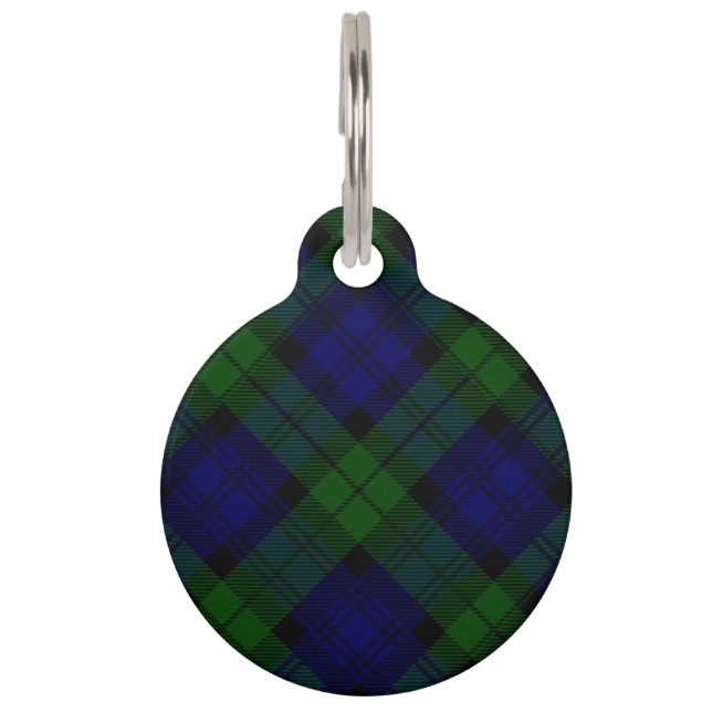 Placa Para Mascotas Black Watch Tartan Blue Green Plage (Anverso)