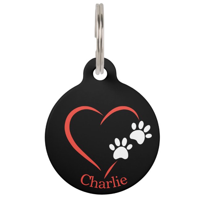 Placa Para Mascotas Black & White Simple Stylish Round Personalized  (Anverso)