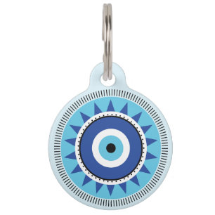 Placa Para Mascotas Blanco azul de ojos malvados griegos