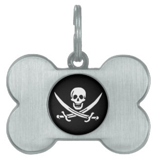 Placa Para Mascotas Blanco, Bandera Pirata Calico Jack, Calavera y Cuc