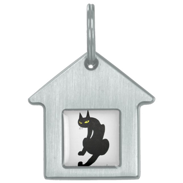 Placa Para Mascotas Blanco de CAT NEGRO (Frente)