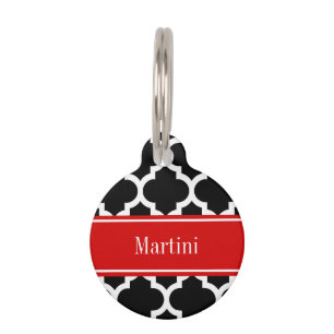 Placa Para Mascotas Blanco Negro Marroquí #5 Monograma Nombre Rojo
