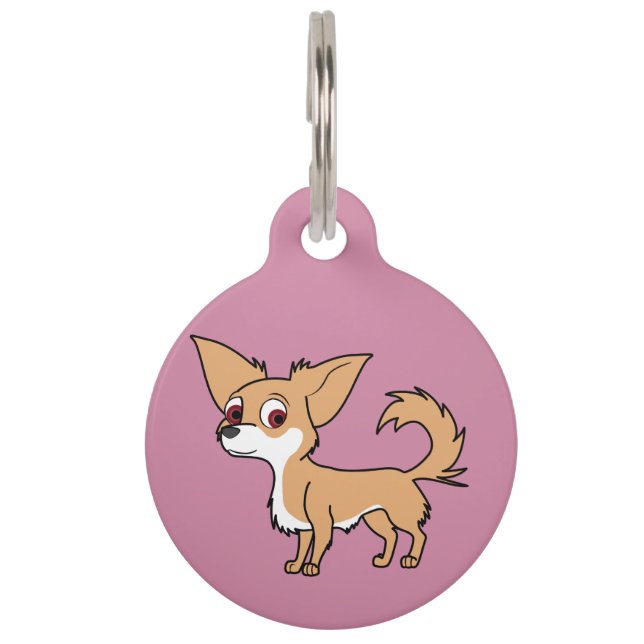 Placa Para Mascotas Blanco y chihuahua del cervatillo con el pelo (Anverso)