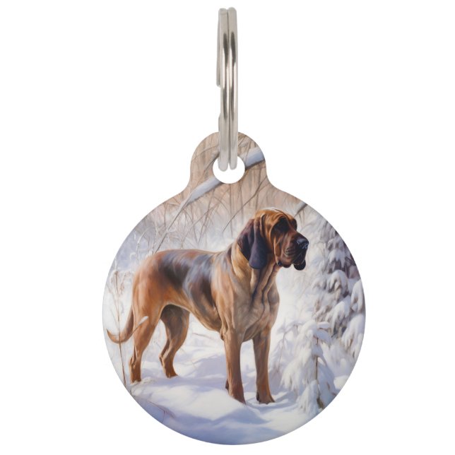 Placa Para Mascotas Bloodhound Deja que nieve Navidad (Anverso)