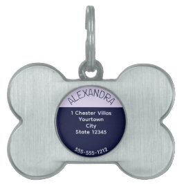 Placa Para Mascotas Bloque de Color Azul Marino Lila Moderno Chic Eleg
