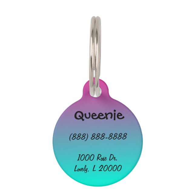 Placa Para Mascotas Blue and Purple Ombre de golfo (Anverso)