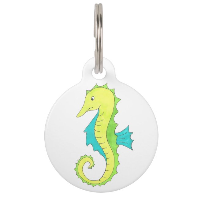 Placa Para Mascotas Blue Green Sea Horse Seahorse Beach Ocean Marine (Anverso)