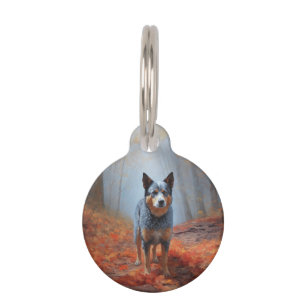 Placa Para Mascotas Blue Heeler en otoño las hojas caídas inspiran