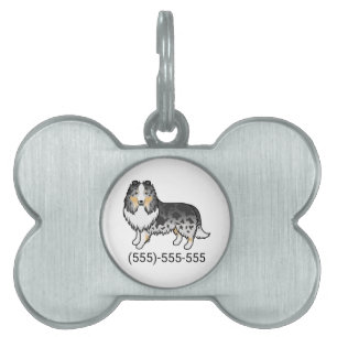 Placa Para Mascotas Blue Merle Shetland Sheepdog Perro & Número de Tel