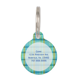 Placa Para Mascotas Blue Plaid by Shirley Taylor
