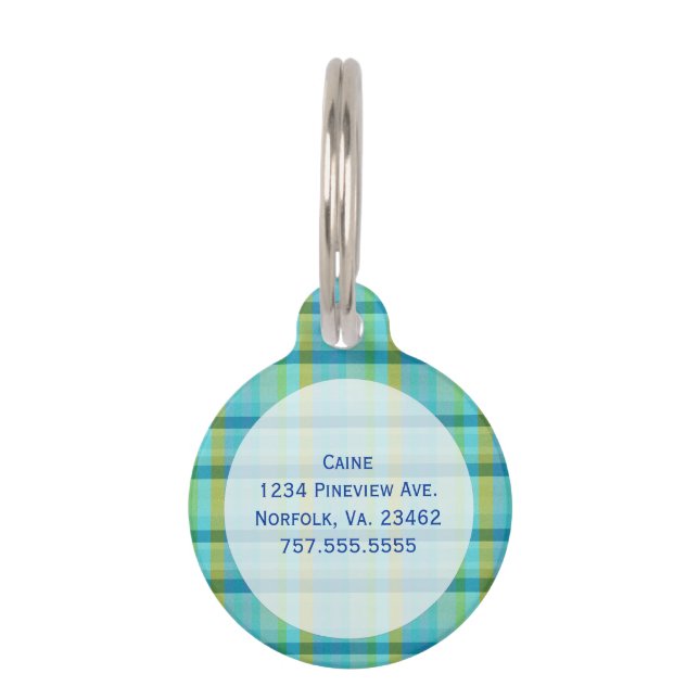Placa Para Mascotas Blue Plaid by Shirley Taylor (Anverso)