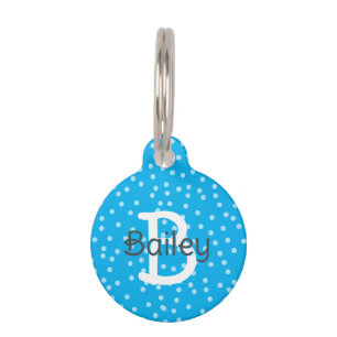 Placa Para Mascotas Blue Polka Dots Monograma Dirección de identificac