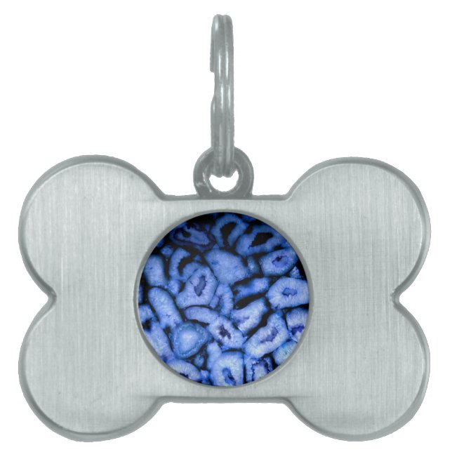 Placa Para Mascotas Blue Quartz Agate Geodes azules gemstone (Frente)
