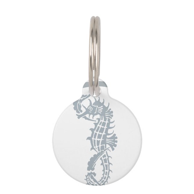 Placa Para Mascotas Blue Seahorse Blue Classic Nautical Elegant (Anverso)