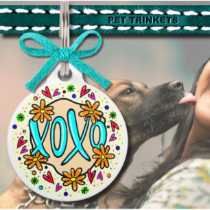 Placa Para Mascotas Blue XOXO abrazos y besos gato de perro del corazó