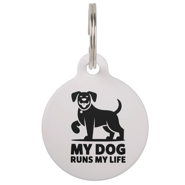 Placa Para Mascotas Boceto de Perro Juguetón "Mi Perro Dirige Mi Vida" (Anverso)