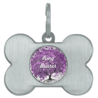 Placa Para Mascotas Boda de árbol púrpura forestal portador de anillo 