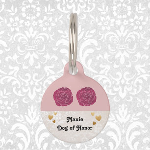 Placa Para Mascotas Boda Perro de Honor Corazones Faux Lace