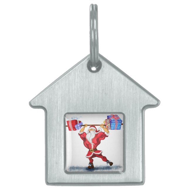 Placa Para Mascotas Bodybuilder Santa Funny Navidades Regalo etiqueta  (Frente)