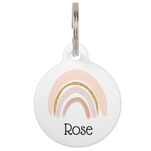Placa Para Mascotas Boho elegante arcoiris rosa y dorado