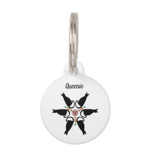 Placa Para Mascotas Boho Personalizado Teléfono Gatos Negros Flor Mand