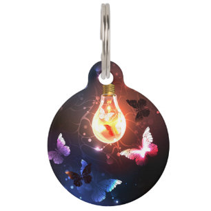 Placa Para Mascotas Bombilla brillante con mariposas nocturnas