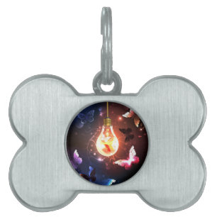 Placa Para Mascotas Bombilla brillante con mariposas nocturnas