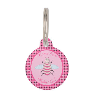Placa Para Mascotas Bonito Bebé Rosa Bee Personalizado