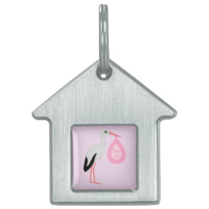 Placa Para Mascotas Bonito Bebé Rosa Stork