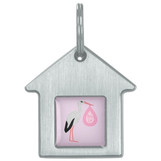 Placa Para Mascotas Bonito Bebé Rosa Stork (Frente)