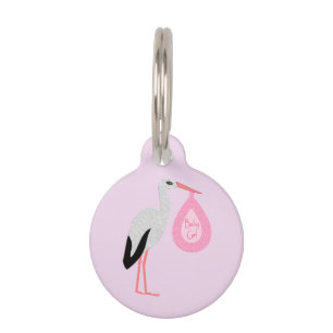 Placa Para Mascotas Bonito Bebé Rosa Stork