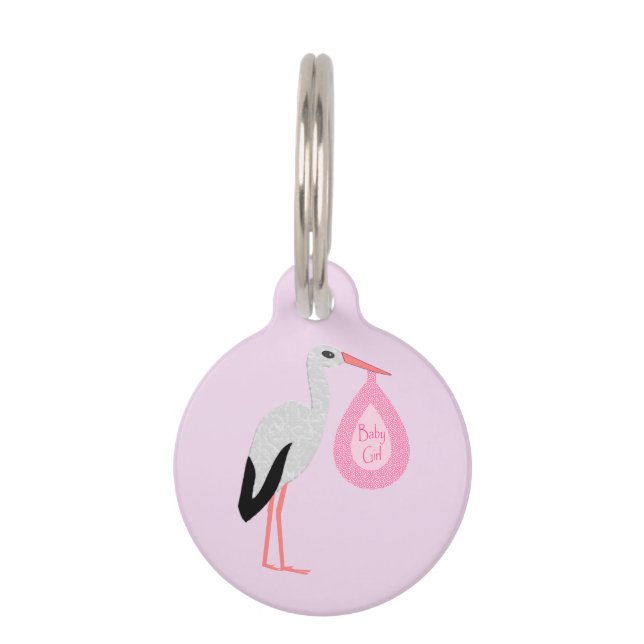 Placa Para Mascotas Bonito Bebé Rosa Stork (Anverso)