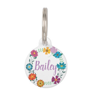 Placa Para Mascotas Bonito Colorida flor Wreath Personalizada