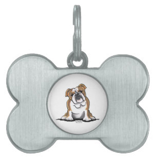 Placa Para Mascotas Bonito de sentada de Bulldog inglés marrón y blanc