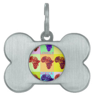 Placa Para Mascotas Bonito Mapa Africano Colorido Diseño de Patrón Pop