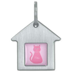 Placa Para Mascotas Bonito Niña Rosa Personalizado Gato