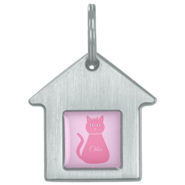Placa Para Mascotas Bonito Niña Rosa Personalizado Gato (Frente)